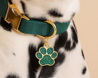 Glitter Paw Print ID Tag – Personalized Dog and Cat Collar Nameplate – Engraved Small Animal Gift, Accessory, Charm, Keepsake, Present