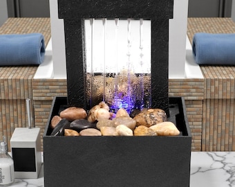 Tafelfontein met licht | Bureaudecoratie fontein voor binnen | Cadeau Zen Desktop Waterfall voor ontspanning, meditatie en mindfulness
