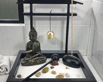 Desktop Zen Sand Garden with Meditating Buddha | Mini Zen Garden Tray for Home & Office | Meditation, Relaxation Decor