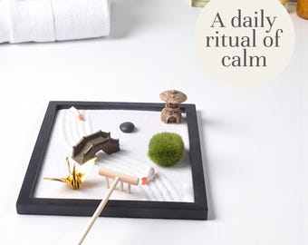 Mini Zen Garden Sand Tray for Desk | Japanese Meditation Sandbox Kit | Stress Relief Office Decor | Mindfulness Gift