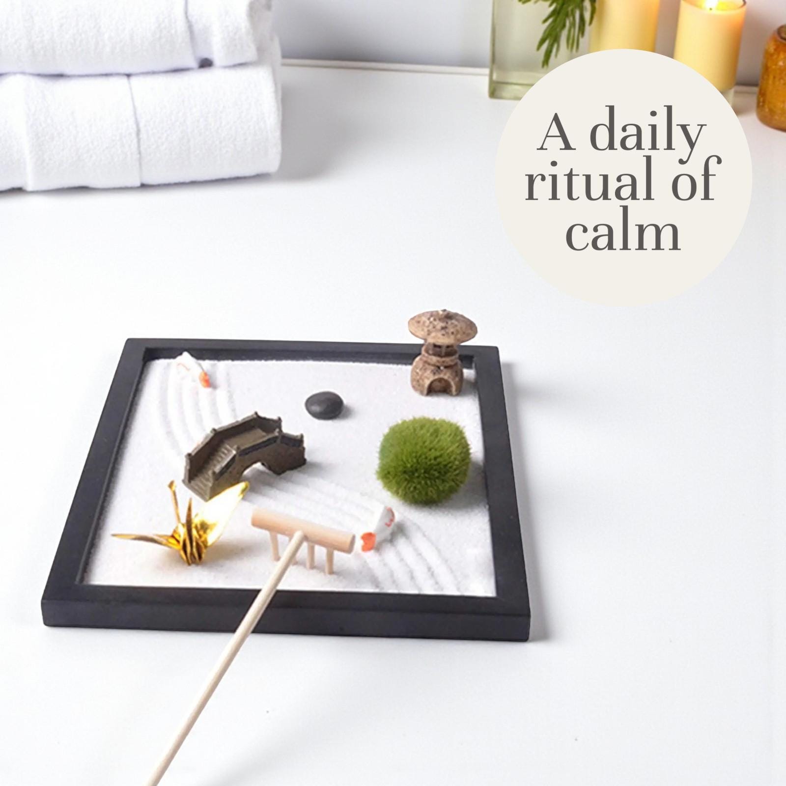 Mini Zen Garden Sand Tray for Desk | Japanese Meditation Sandbox