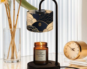 Blue Beige Geometry Candle Warmer Lamp – Japanese Style Zen Wax Melt Lamp for Minimal Home Decor