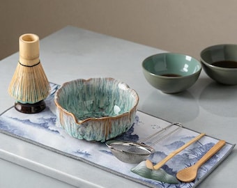 Ceramic Matcha Set: Tea Ceremony Gift, Ceramic Bowl & Bamboo Whisk