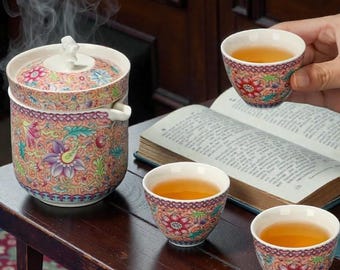 Portable Travel Tea Set • 4-Piece Ceramic Tea Set • Quick Brew Teapot & Cups • Outdoor Tea Maker • Compact Tea Ceremony Set