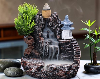 Backflow Incense Burner Waterfall – Resin Smoke Cascade Holder, Mountain Style Incense Cone Holder, Home Decor Ornament