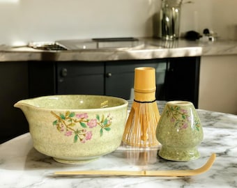 Ceramic Matcha Set: Tea Ceremony Gift, Ceramic Bowl & Bamboo Whisk