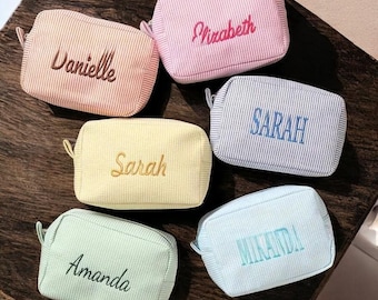 Personalized Striped Toiletry Bag | Custom Embroidered Travel Bag | Cosmetic Storage Pouch | Gift For Her | Makeup Organizer