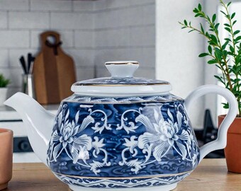 Handmade Blue & White Ceramic Teapot 200ml | Chinese Traditional Tea Pot | Portable Tea Ceremony Set Accessory | Teaware Handmade
