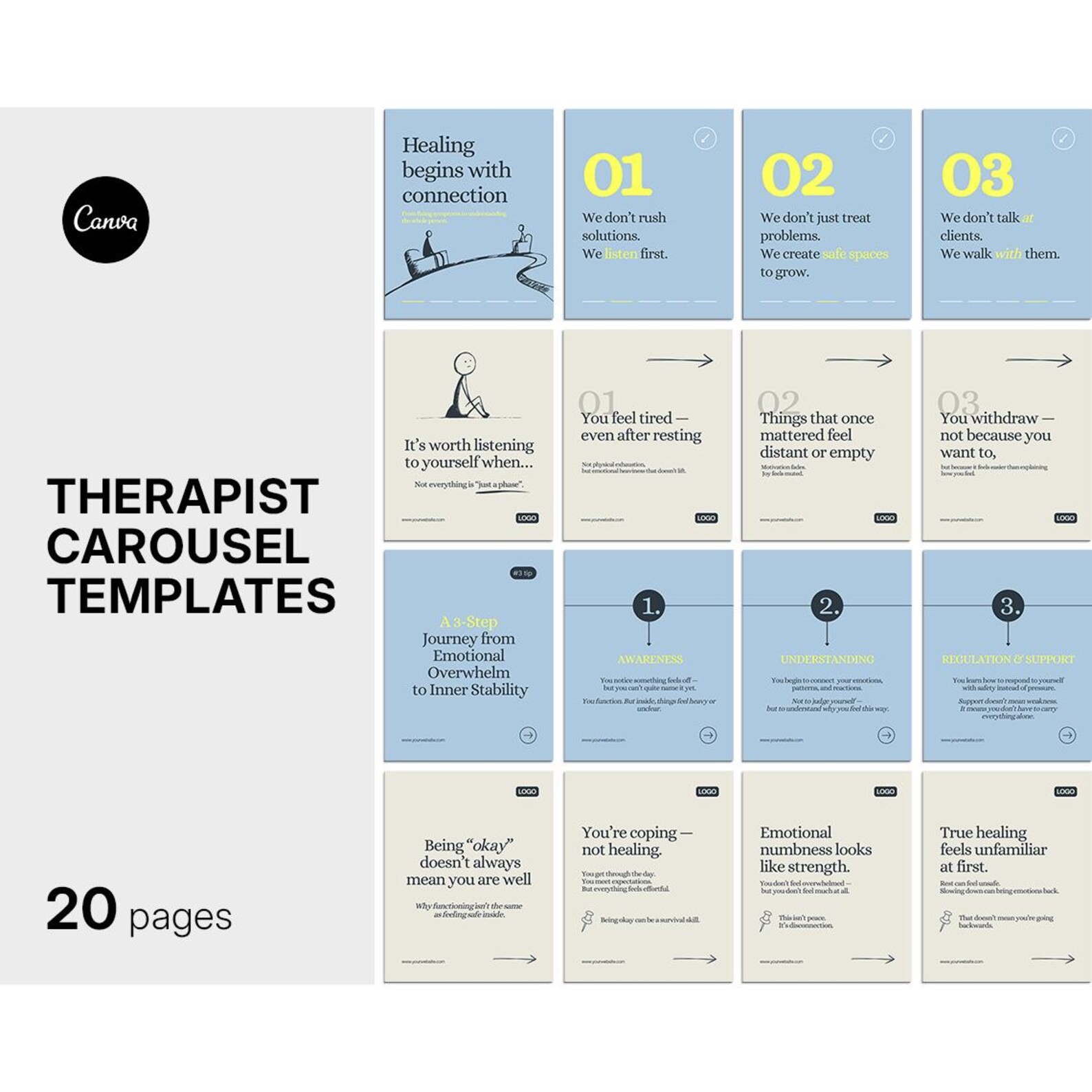 Therapist Instagram Carousel Templates, Mental Health Canva Posts ...