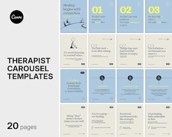 Therapist Instagram Carousel Templates, Mental Health Canva Posts (Digital Download)