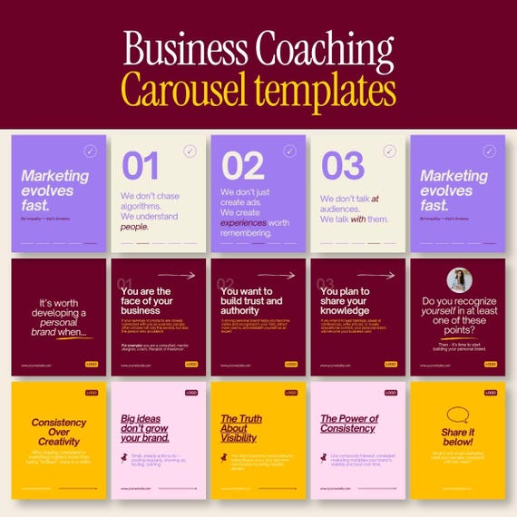 Instagram & Linkedin Carousel Templates: Marketing Coach Canva Bundle (Digital Download)