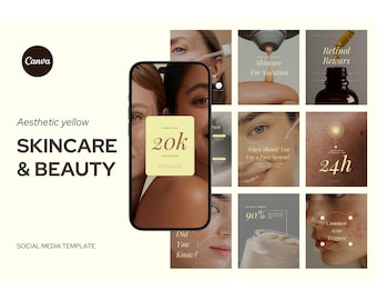 Skincare Instagram Templates: Minimalist Canva Social Media Kit (Digital Download)