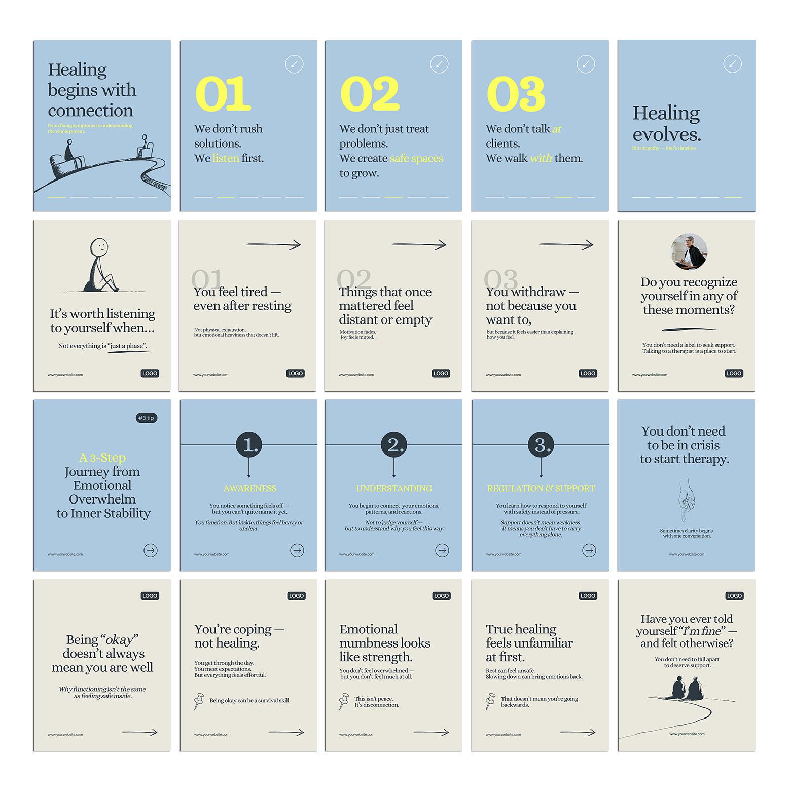 Therapist Instagram Carousel Templates, Mental Health Canva Posts ...