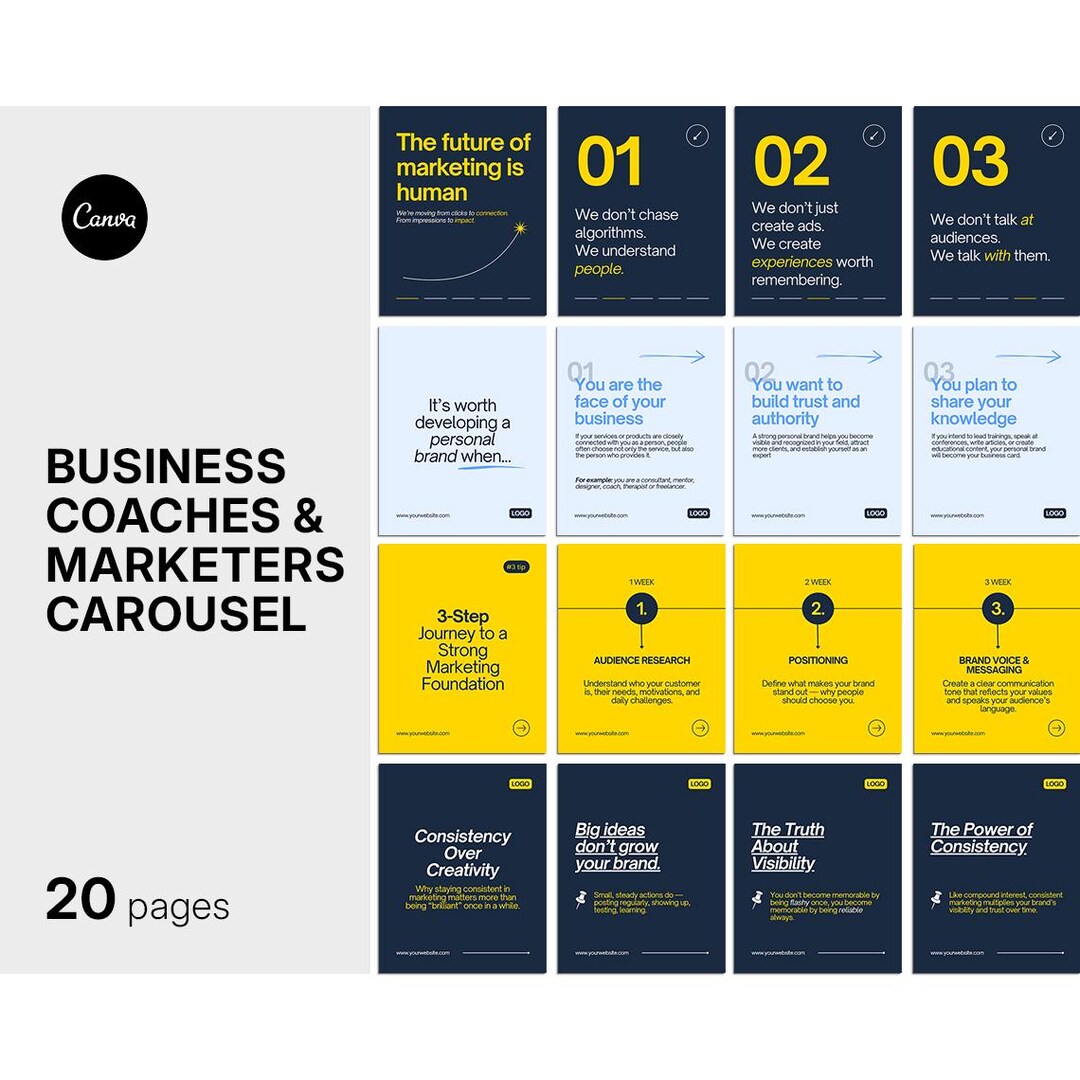 Linkedin/instagram Carousel Templates – 20 Editable Canva Designs for ...