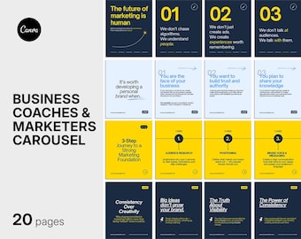 LinkedIn/Instagram Carousel Templates – 20 Editable Canva Designs for Business Coaches & Marketers