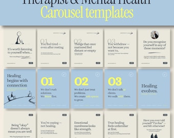 Therapist Instagram Carousel Templates, Mental Health Canva Posts (Digital Download)
