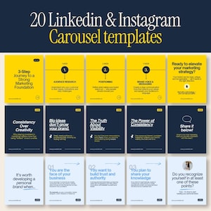 LinkedIn/Instagram-karusellmallar – 20 redigerbara Canva-designer för affärscoacher och marknadsförare