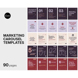 Sjablonen voor Instagram- en LinkedIn-marketingcarrousel: 90 canva-dia's voor groei