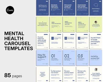 Mental Health Therapist Instagram Templates, Psychology Carousel Posts, Canva Editable