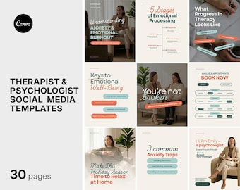 Therapist Instagram Templates, Psychologist Social Media Kit, Mental Health Canva Bundle