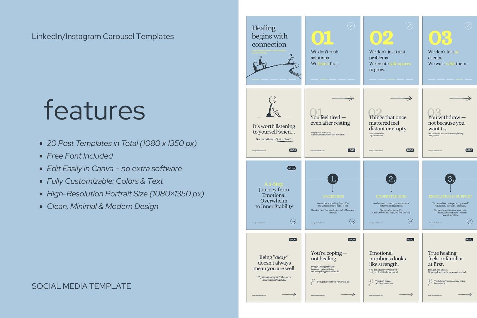 Therapist Instagram Carousel Templates, Mental Health Canva Posts ...
