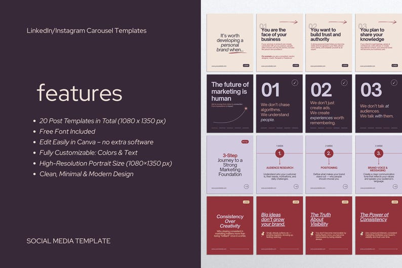 Linkedin & Instagram Carousel Templates | Modern Marketing Social Media ...