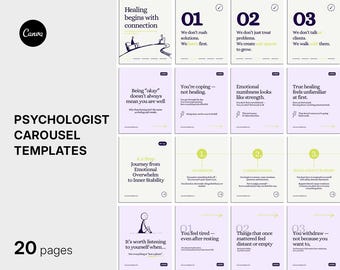 Psychologist Instagram Carousel Templates | Canva Posts for Psychologists, Therapists & Mental Health Practices