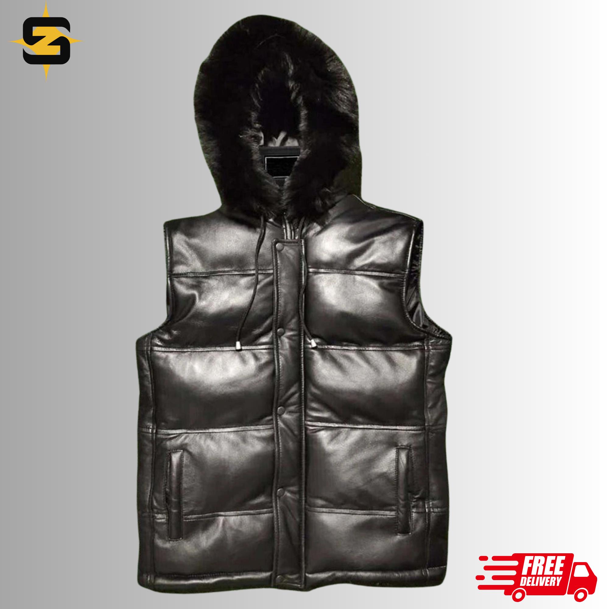 トップス NUTEMPEROR PU LEATHER PUFFER DOWN VEST Leather Puffer Vest | Quilted Leather Vest