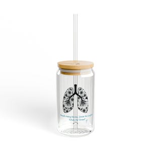 Copo para a saúde pulmonar, copo ecológico, garrafa de água de vidro de 473 ml, presente para cuidadores, decoração de cozinha original, conscientização sobre saúde