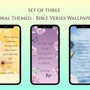 Bible Verse Phone Wallpapers, Scripture Lock Screens, Floral Wallpaper, Digital Download, Floral Christian Lockscreen, Set of 3