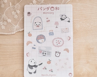Sticker Sheet - Morning | journal stickers, planner stickers, panda biyori