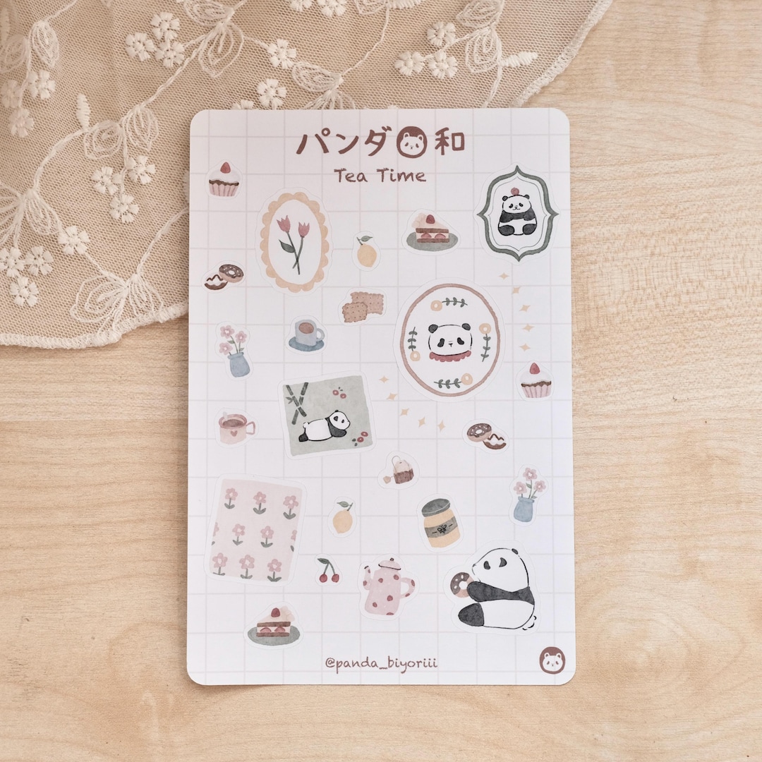 Sticker Sheet - Tea Time | Journal Stickers, Planner Stickers, Panda ...