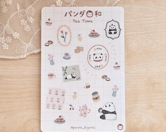Sticker Sheet - Tea time | journal stickers, planner stickers, panda biyori