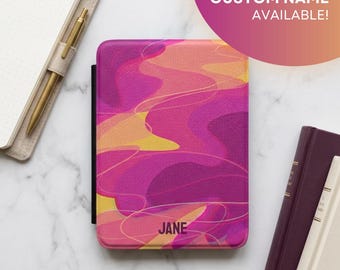 Abstract Pink Yellow Swirl Kindle Case | Personalized Name Option
