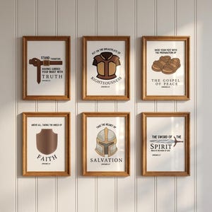 Set of 6 Armor of God Gallery Wall Art Bible Verse Printable Kids Scripture Christian Room Decor Nursery Religious Print | Instant Download