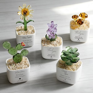 Op maat gemaakte zonnebloempot met gebrandschilderd glas, gepersonaliseerd leraarscadeau