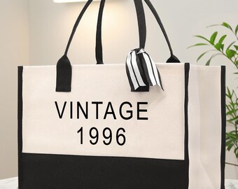 Bolso tote de lona vintage de 1996, regalo de cumpleaños número 30 para mujer.