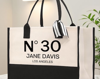 Personalized 30th Birthday Canvas Tote Bag, Custom City Name