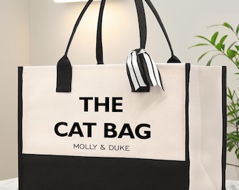 Sac fourre-tout personnalisé en toile de chat, nom d'animal de compagnie personnalisé, cadeau de maman de chat