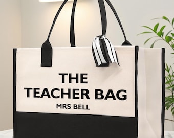 Personalized Teacher Tote Bag, Cotton Canvas, School Gift