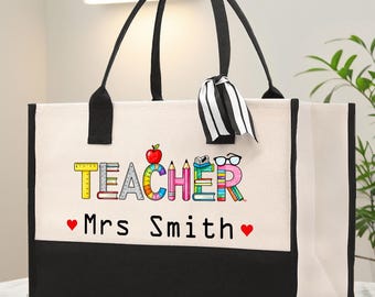 Personalized Teacher Tote Bag, Canvas Work Bag, Appreciation Gift