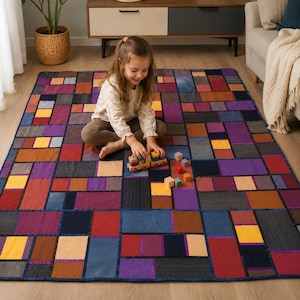 Modern Patchwork Quilt Pattern PDF, Scrap Fabric Quilt Sewing Pattern, Beginner Quilt Pattern, Denim Quilt Tutorial, DIY Quilt Blanket
