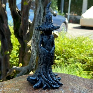 Gothic Witch Statue | Rustic Witch Statue | Halloween Black Witch Figurine | Retro Magician Dark Fantasy Decor | Halloween Gift