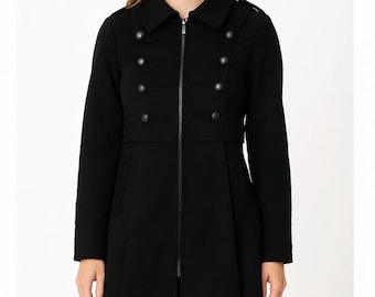 Gabardina de lana negra hecha a mano: elegante abrigo de invierno con cinturón