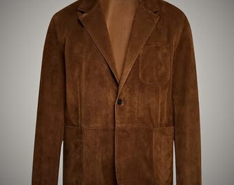 Men’s Brown Suede Blazer Handmade Classic Fit Jacket