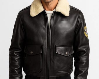 Men's Black Leather B3 Bomber Jacket: Shearling Lined Aviator Coat