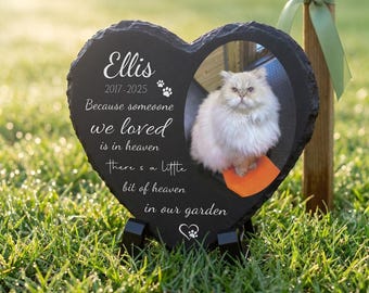 Personalized Heart‑Shaped Slate Pet Memorial Stone, Custom Photo Engraved Memorial Plaque, Pet Loss Sympathy Gift