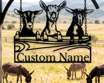 Personalisierte Peeking Goat Metallschild, rustikale Wandkunst für Bauernhaus, lustiges Dekor-Ziegen-Liebhaber-Geschenk, kundenspezifisches Metallgeschäftsschild für Ranch
