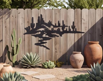 Décoration murale en fer rouillé Desert Vista, style sud-ouest américain, cactus saguaro, panneau de patio, décoration intérieure Arizona