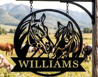 Custom Horse Ranch Sign, Personalized Family Farm Metal Art, Farmhouse Wall Decor Outdoor, Unique Housewarming Gift, Anniversary Gift Ideas